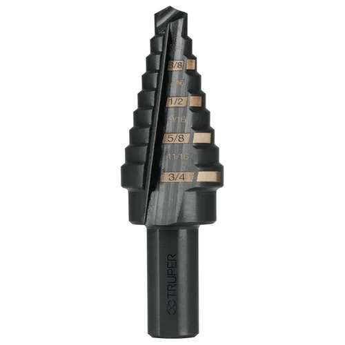 BARRENA 1/4'' X 3/4'' ESCALONADA OXIDO NEGRO 9 ESCALONES