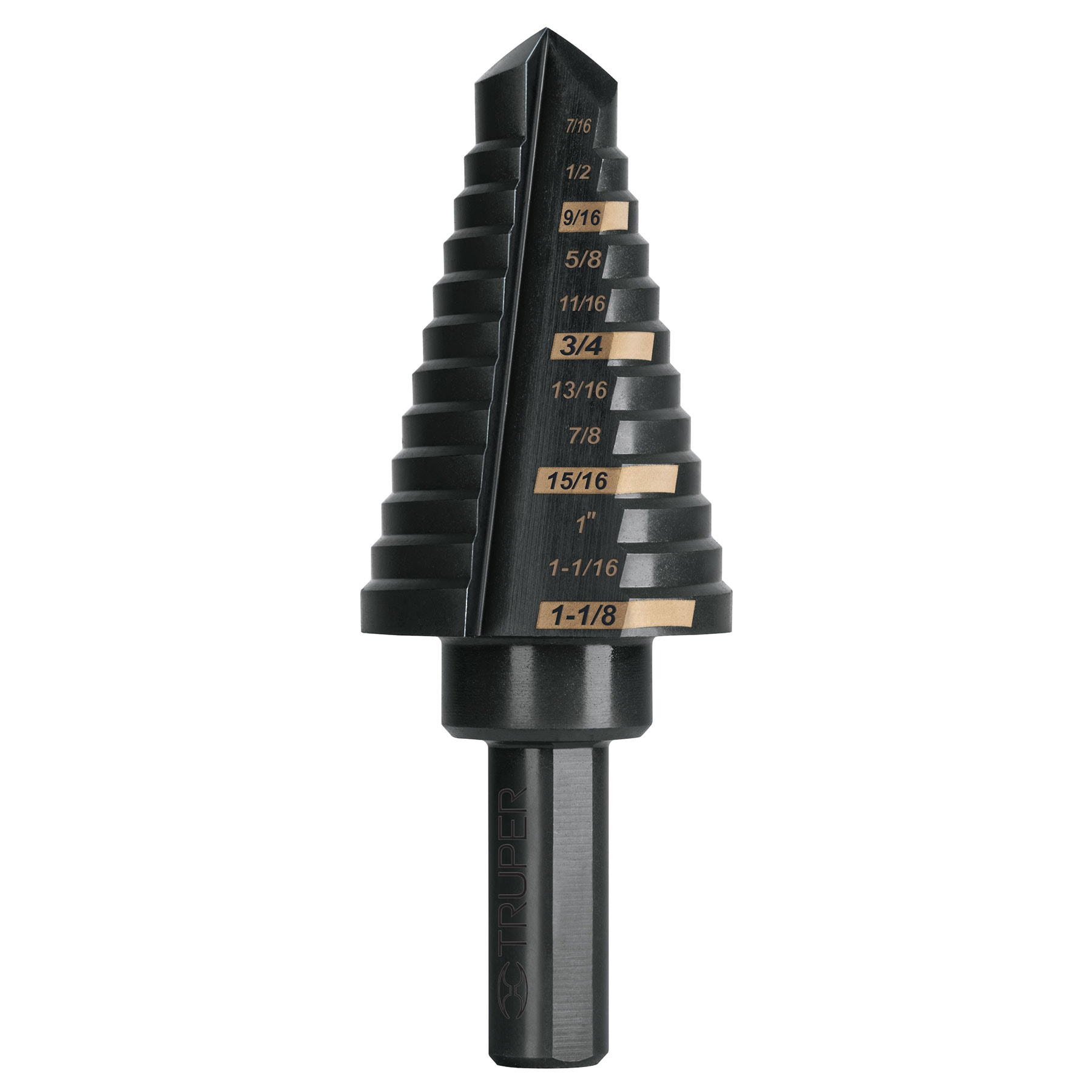 BARRENA 7/16" A 1 1/8" ESCALONADA DE OXIDO NEGRO TRUPER
